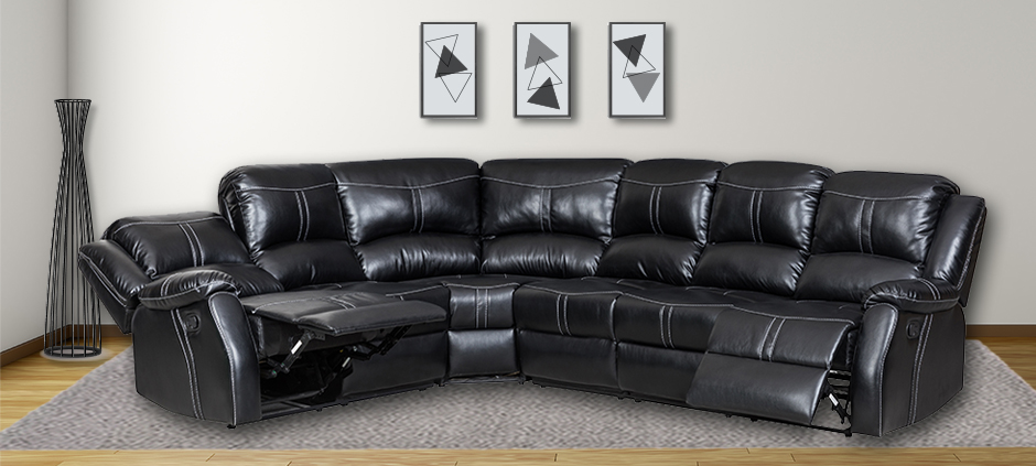 Lorraine Bel-Aire Ebony Right Facing Reclining Sectional full reclined by American Home Line